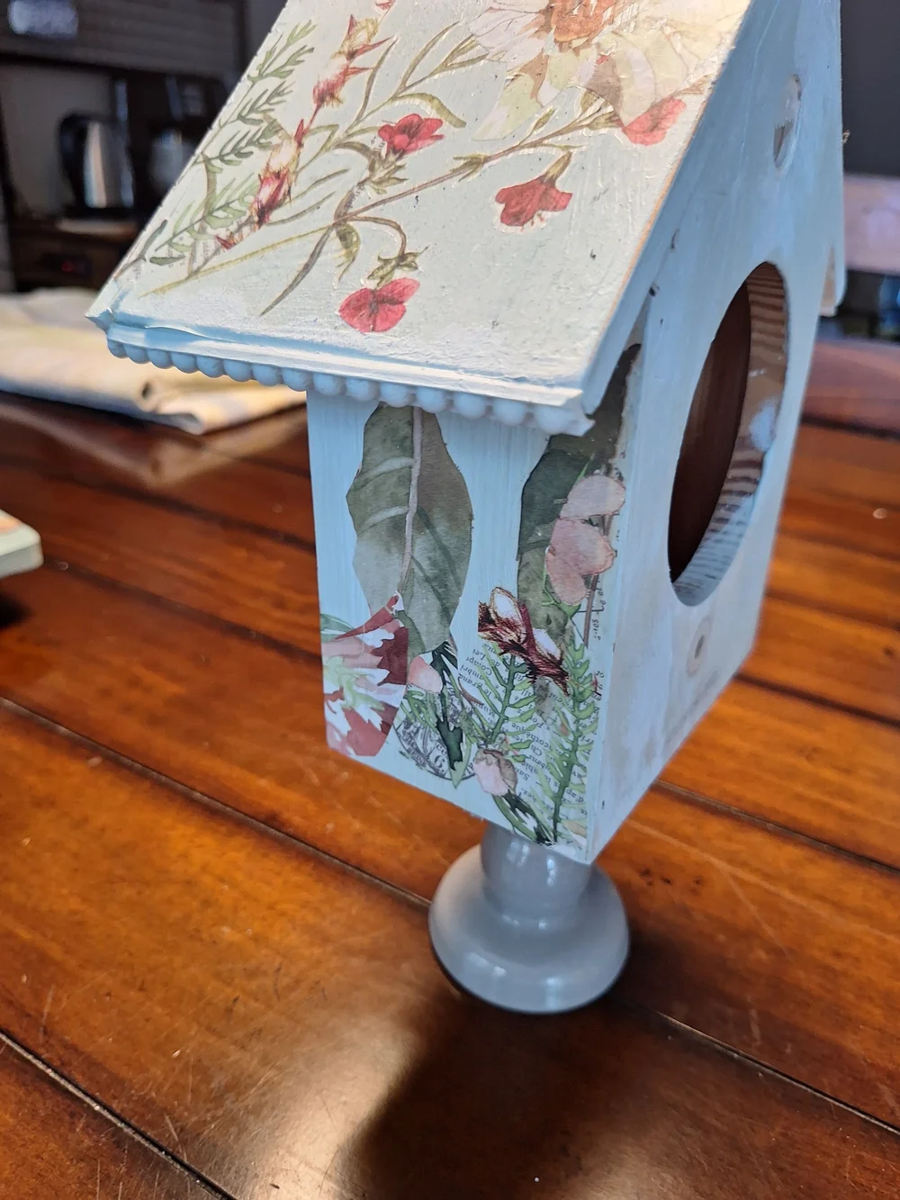 Light Blue Floral Accent Wall Clock with Pedestal Base